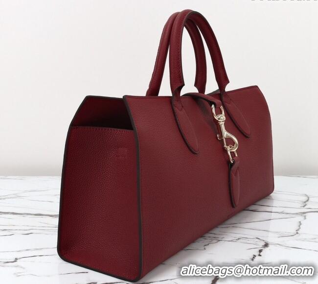 Famous Brand Gucci Grainy Leather Medium Tote Bag with Hook Closure 795282 Dark Burgundy 2024
