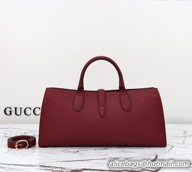 Famous Brand Gucci Grainy Leather Medium Tote Bag with Hook Closure 795282 Dark Burgundy 2024