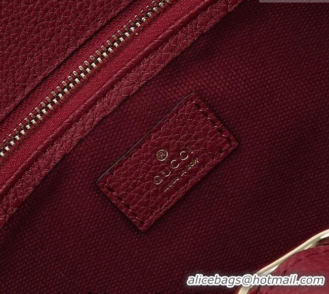 Famous Brand Gucci Grainy Leather Medium Tote Bag with Hook Closure 795282 Dark Burgundy 2024