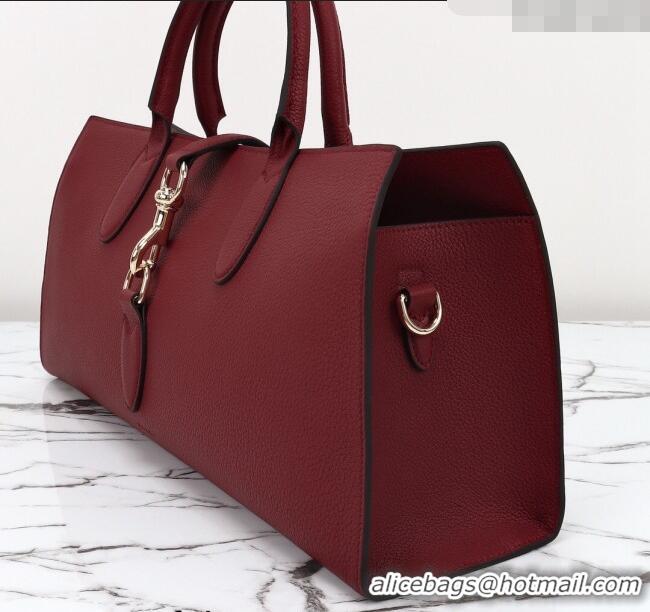 Famous Brand Gucci Grainy Leather Medium Tote Bag with Hook Closure 795282 Dark Burgundy 2024