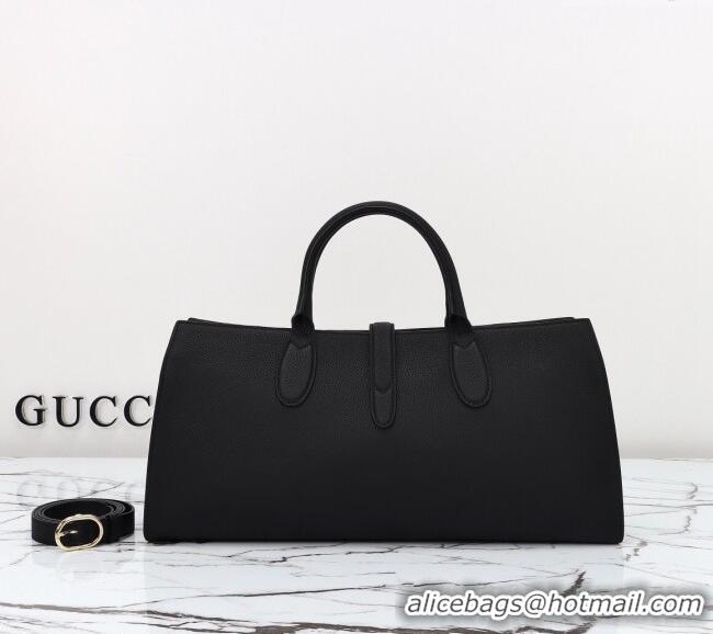Popular Style Gucci Grainy Leather Medium Tote Bag with Hook Closure 795282 Black 2024