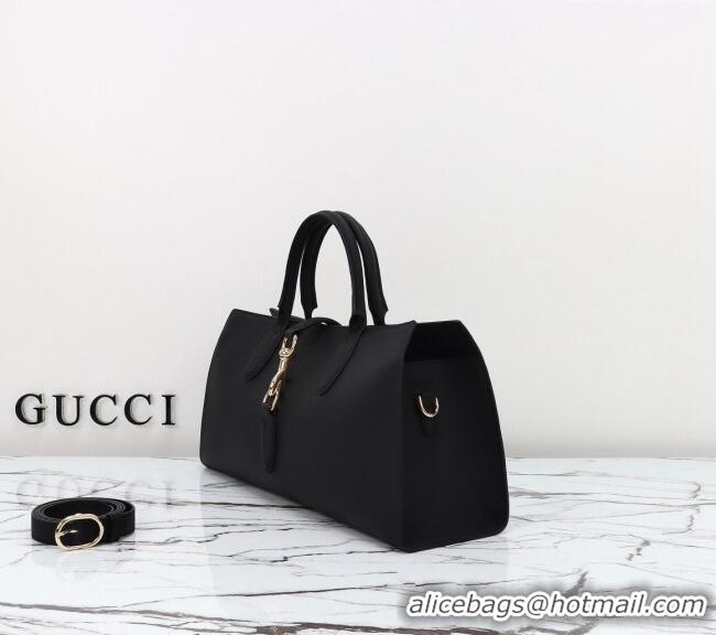Popular Style Gucci Grainy Leather Medium Tote Bag with Hook Closure 795282 Black 2024