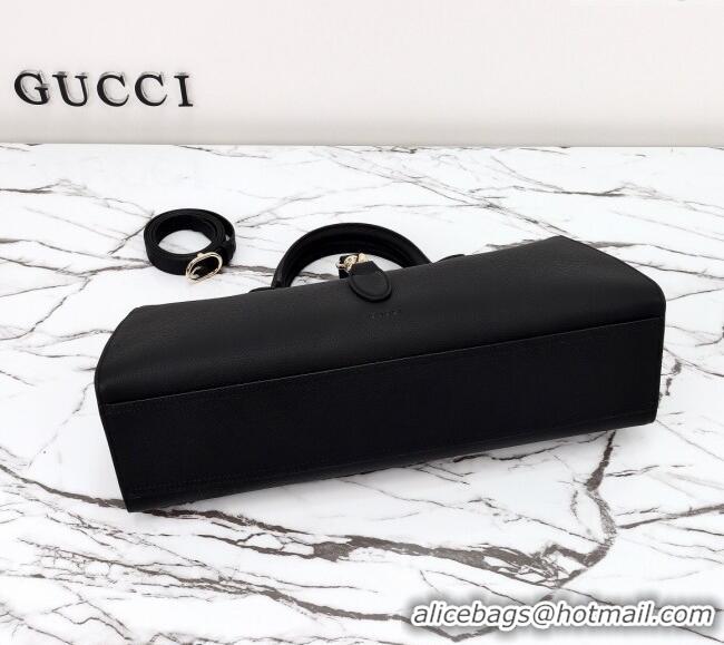 Popular Style Gucci Grainy Leather Medium Tote Bag with Hook Closure 795282 Black 2024