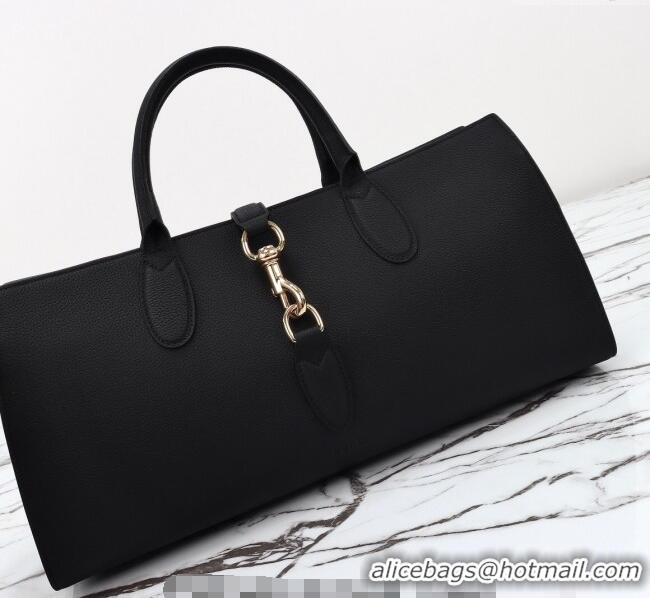 Popular Style Gucci Grainy Leather Medium Tote Bag with Hook Closure 795282 Black 2024