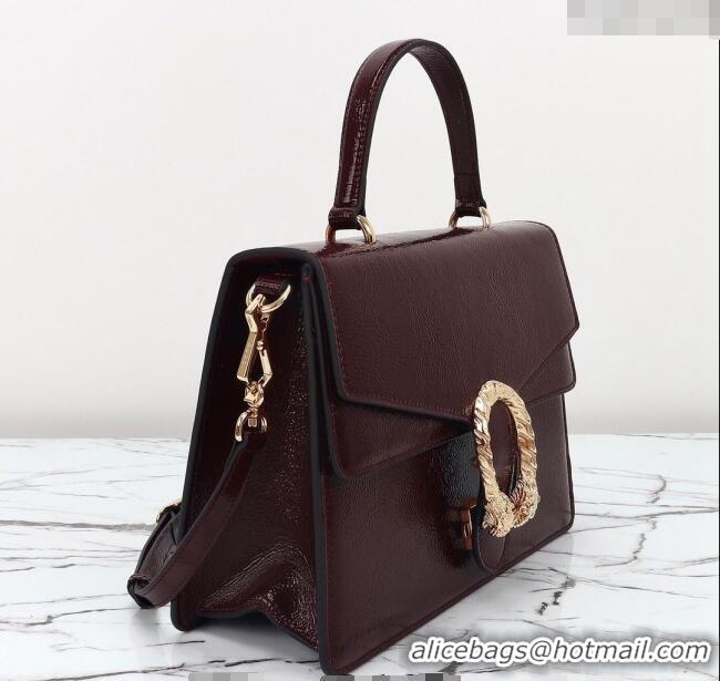 Best Product Gucci Dionysus Medium Shoulder Bag in Patent Leather 795007 Dark Burgundy 2024