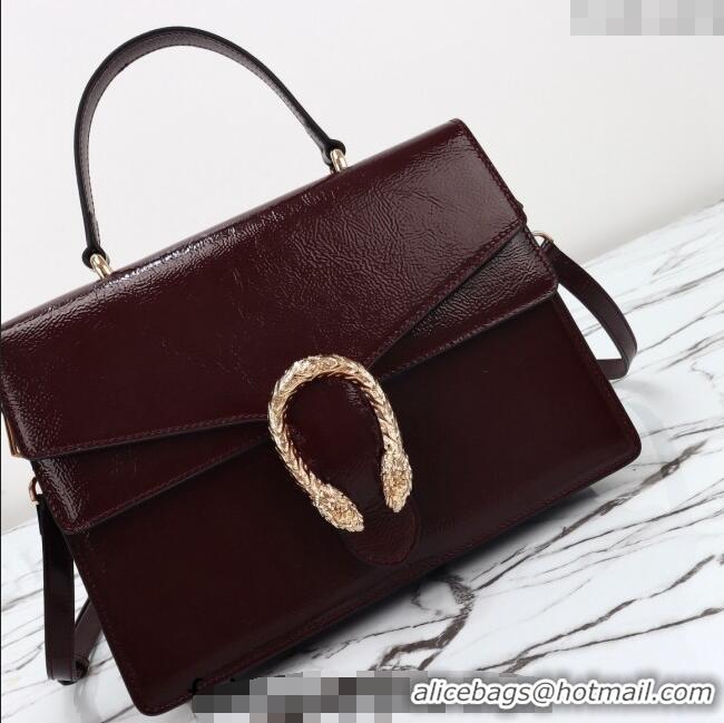 Best Product Gucci Dionysus Medium Shoulder Bag in Patent Leather 795007 Dark Burgundy 2024