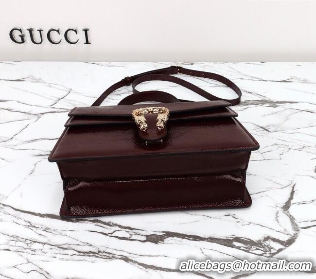 Best Product Gucci Dionysus Medium Shoulder Bag in Patent Leather 795007 Dark Burgundy 2024