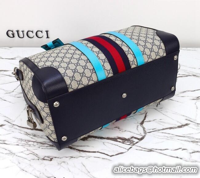 Best Quality Gucci Savoy GG Canvas Small Duffle Travel Bag with Fluorescent Blue Trim 724642 2024