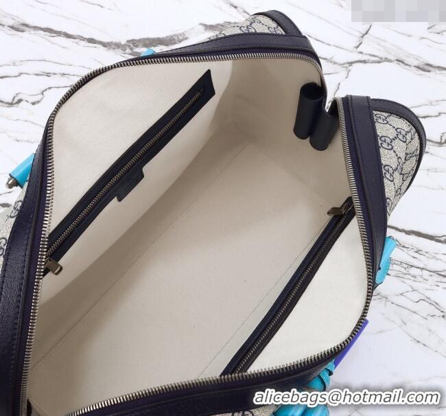 Best Quality Gucci Savoy GG Canvas Small Duffle Travel Bag with Fluorescent Blue Trim 724642 2024