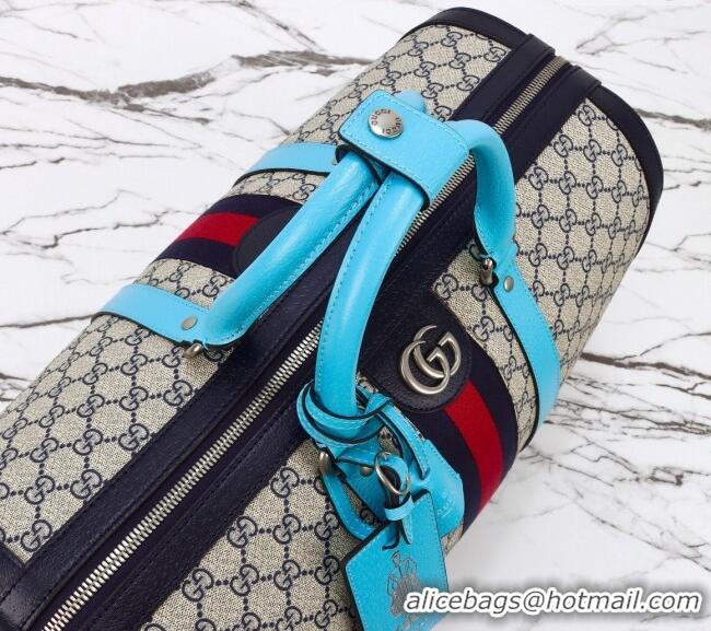 Best Quality Gucci Savoy GG Canvas Small Duffle Travel Bag with Fluorescent Blue Trim 724642 2024