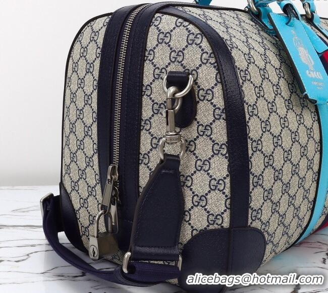 Best Quality Gucci Savoy GG Canvas Small Duffle Travel Bag with Fluorescent Blue Trim 724642 2024