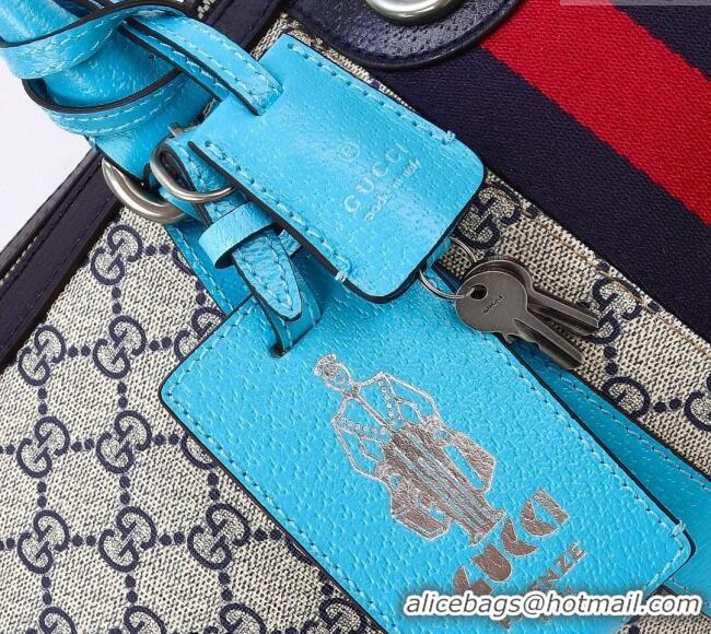 Best Quality Gucci Savoy GG Canvas Small Duffle Travel Bag with Fluorescent Blue Trim 724642 2024