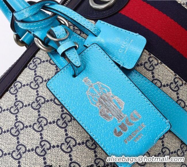 Best Quality Gucci Savoy GG Canvas Small Duffle Travel Bag with Fluorescent Blue Trim 724642 2024