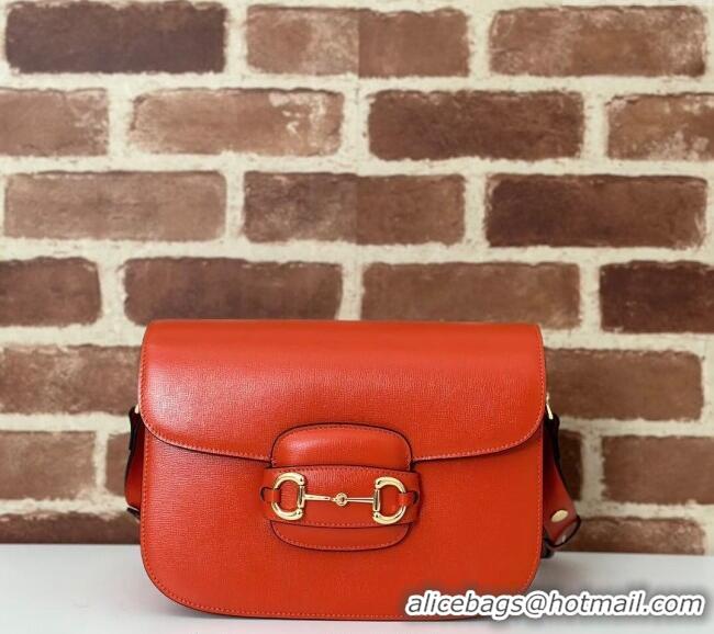 Top Design Gucci Horsebit 1955 Leather Shoulder Bag 602204 Orange 2024