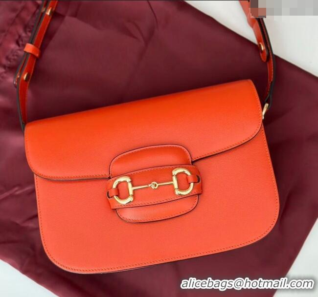 Top Design Gucci Horsebit 1955 Leather Shoulder Bag 602204 Orange 2024