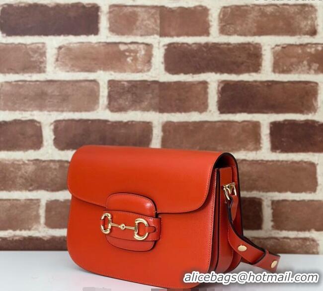 Top Design Gucci Horsebit 1955 Leather Shoulder Bag 602204 Orange 2024