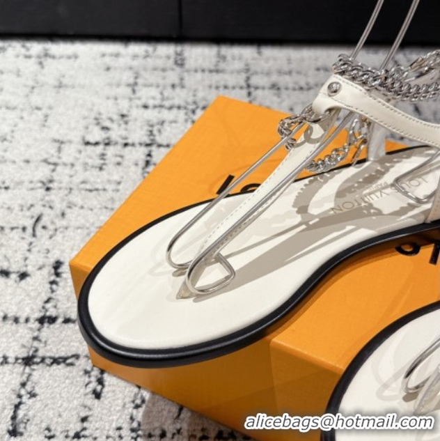 Shop Cheap Louis Vuitton LV Vibe Flat Thong Sandals in Leather and Chain White 0609043