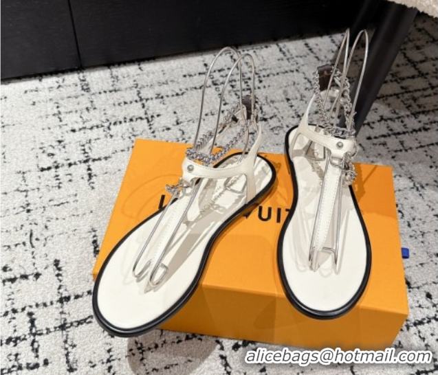 Shop Cheap Louis Vuitton LV Vibe Flat Thong Sandals in Leather and Chain White 0609043