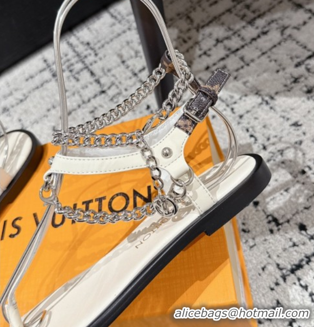 Shop Cheap Louis Vuitton LV Vibe Flat Thong Sandals in Leather and Chain White 0609043
