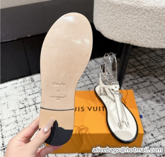 Shop Cheap Louis Vuitton LV Vibe Flat Thong Sandals in Leather and Chain White 0609043