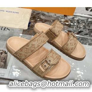 Unique Style Louis Vuitton Bom Dia Flat Comfort Slides Sandal in Raffia Straw Brown 0609044