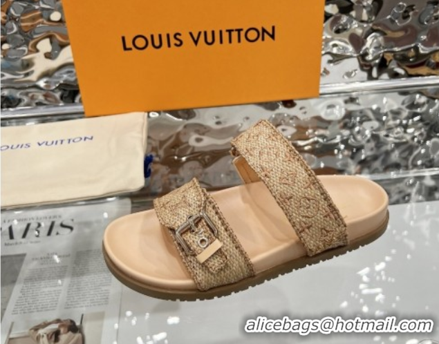 Unique Style Louis Vuitton Bom Dia Flat Comfort Slides Sandal in Raffia Straw Brown 0609044