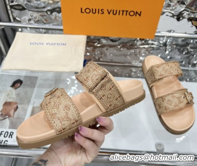 Unique Style Louis Vuitton Bom Dia Flat Comfort Slides Sandal in Raffia Straw Brown 0609044