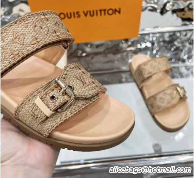 Unique Style Louis Vuitton Bom Dia Flat Comfort Slides Sandal in Raffia Straw Brown 0609044