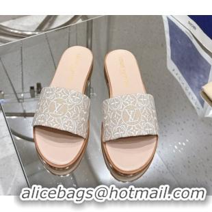 Low Price Louis Vuitton Flat Slides Sandal in Monogram Jacquard Nude Pink 0609050