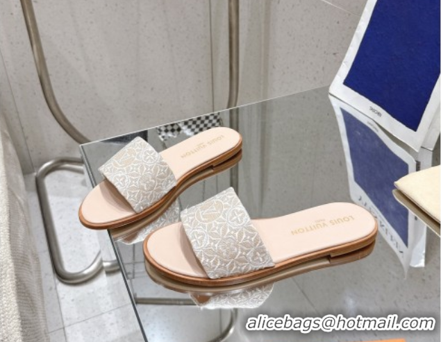 Low Price Louis Vuitton Flat Slides Sandal in Monogram Jacquard Nude Pink 0609050