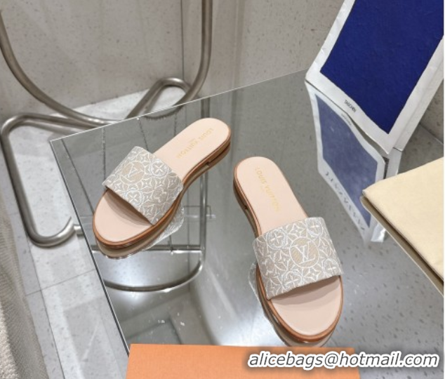 Low Price Louis Vuitton Flat Slides Sandal in Monogram Jacquard Nude Pink 0609050