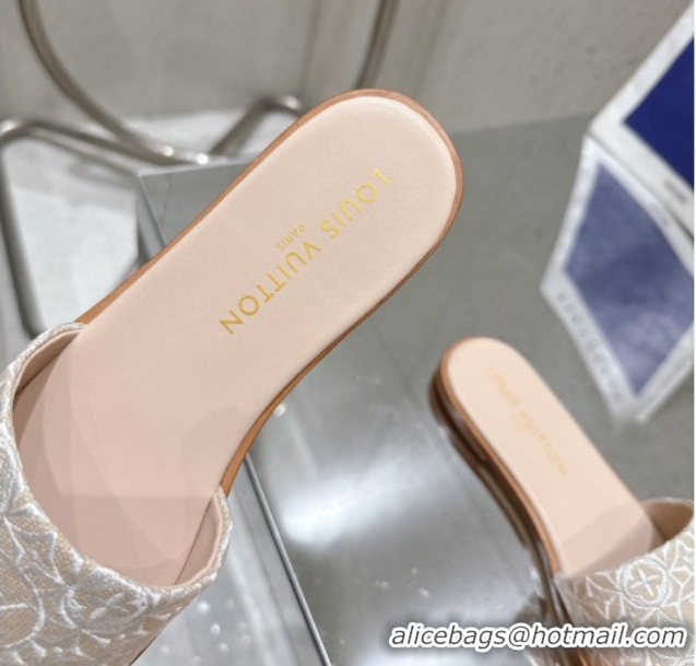 Low Price Louis Vuitton Flat Slides Sandal in Monogram Jacquard Nude Pink 0609050