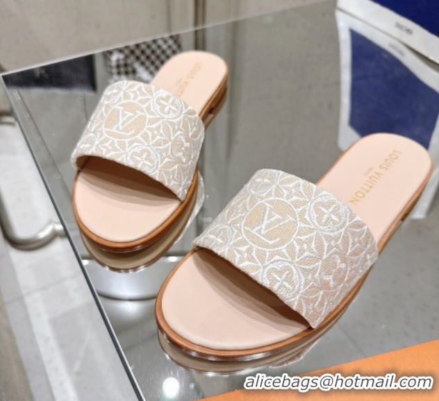 Low Price Louis Vuitton Flat Slides Sandal in Monogram Jacquard Nude Pink 0609050