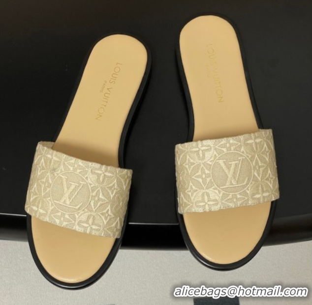 Buy Discount Louis Vuitton Flat Slides Sandal in Monogram Jacquard Beige 0609051
