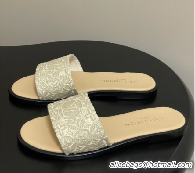 Buy Discount Louis Vuitton Flat Slides Sandal in Monogram Jacquard Beige 0609051