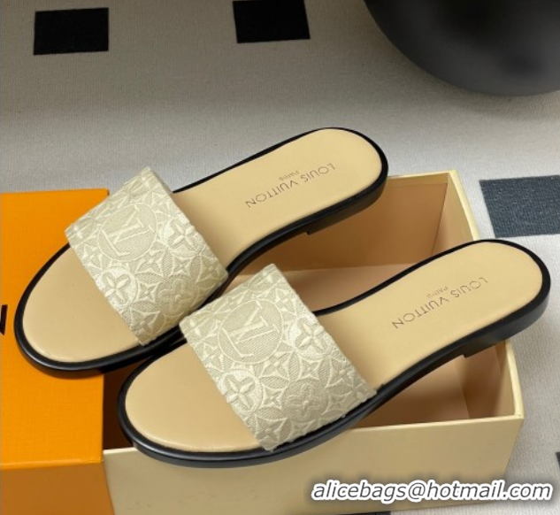 Buy Discount Louis Vuitton Flat Slides Sandal in Monogram Jacquard Beige 0609051