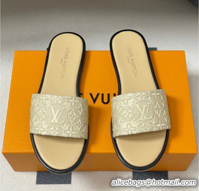 Buy Discount Louis Vuitton Flat Slides Sandal in Monogram Jacquard Beige 0609051