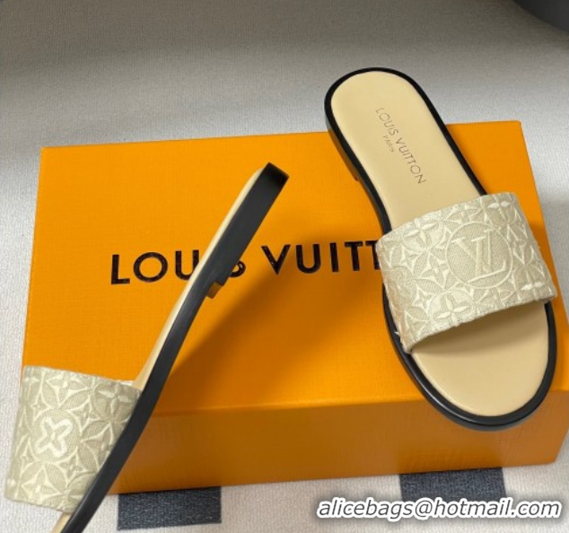 Buy Discount Louis Vuitton Flat Slides Sandal in Monogram Jacquard Beige 0609051