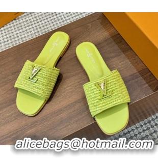 Buy Ladies Louis Vuitton LV Mare Flat Slides Sandal in Straw-Like Neon Green 0609052