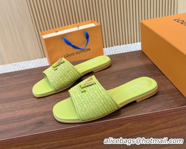 Buy Ladies Louis Vuitton LV Mare Flat Slides Sandal in Straw-Like Neon Green 0609052