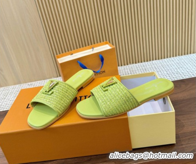 Buy Ladies Louis Vuitton LV Mare Flat Slides Sandal in Straw-Like Neon Green 0609052