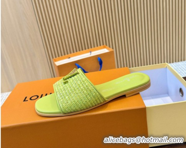 Buy Ladies Louis Vuitton LV Mare Flat Slides Sandal in Straw-Like Neon Green 0609052