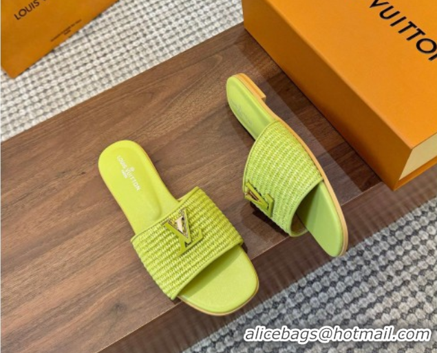 Buy Ladies Louis Vuitton LV Mare Flat Slides Sandal in Straw-Like Neon Green 0609052