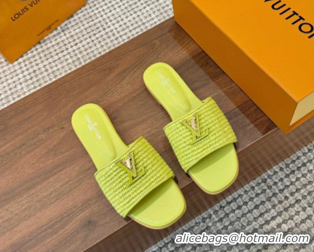 Buy Ladies Louis Vuitton LV Mare Flat Slides Sandal in Straw-Like Neon Green 0609052