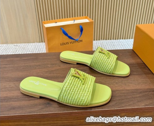 Buy Ladies Louis Vuitton LV Mare Flat Slides Sandal in Straw-Like Neon Green 0609052