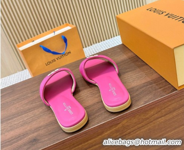 Classic Hot Louis Vuitton LV Mare Flat Slides Sandal in Straw-Like Dark Pink 0609053