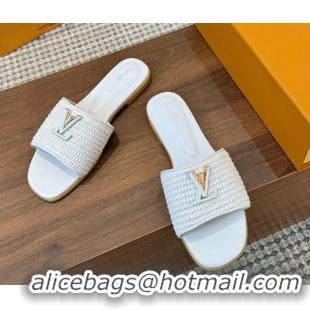 Cheapest Louis Vuitton LV Mare Flat Slides Sandal in Straw-Like White 0609054