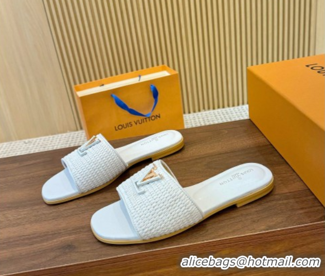 Cheapest Louis Vuitton LV Mare Flat Slides Sandal in Straw-Like White 0609054