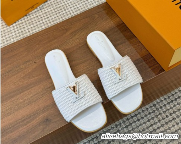 Cheapest Louis Vuitton LV Mare Flat Slides Sandal in Straw-Like White 0609054