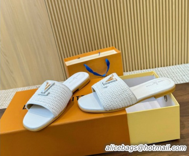 Cheapest Louis Vuitton LV Mare Flat Slides Sandal in Straw-Like White 0609054